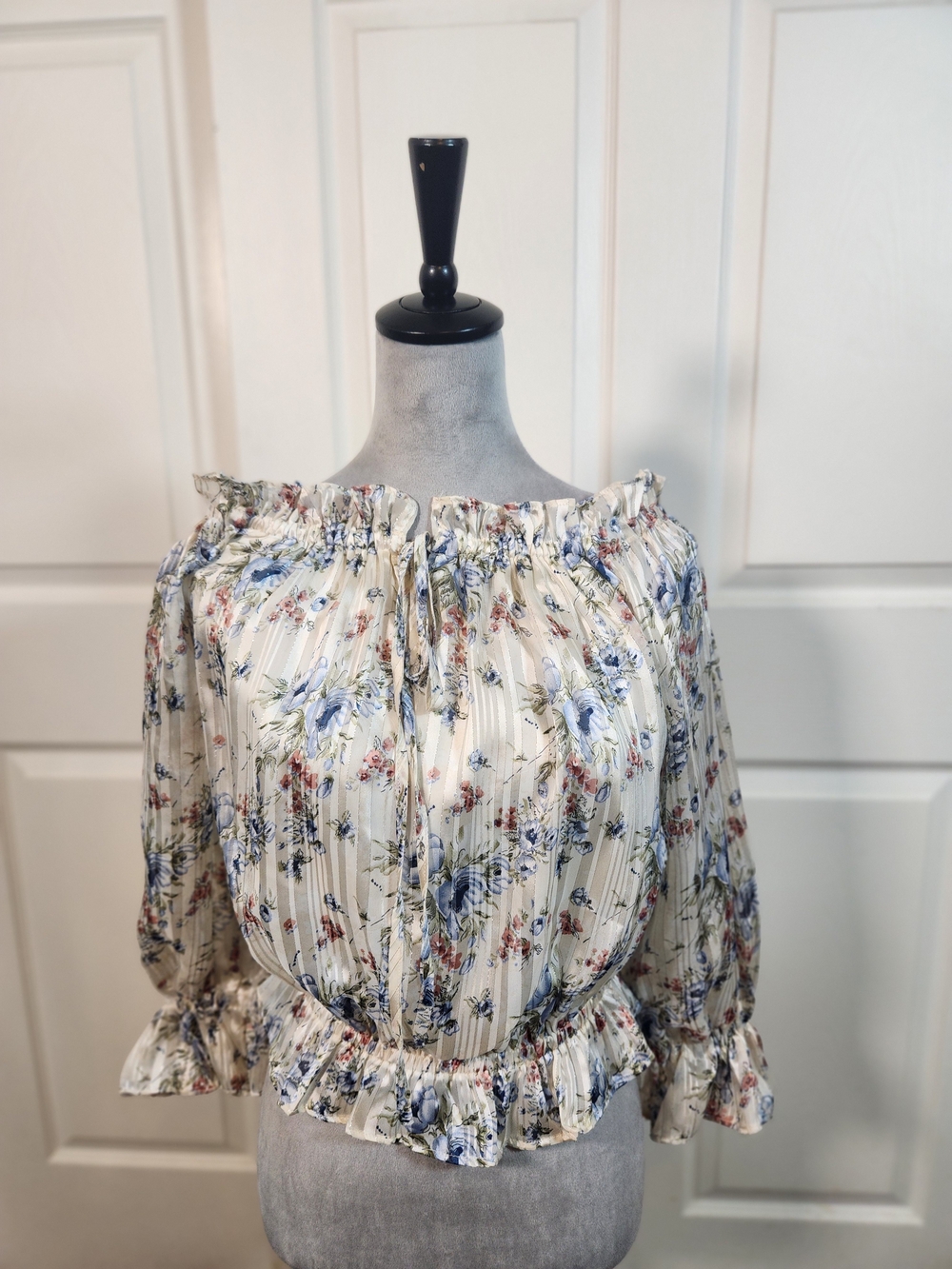 Miss Me Cream Floral Off-Shoulder Ruffle Blouse